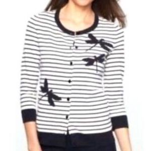 Talbots Dragonfly Striped Cardigan Sweater Size L